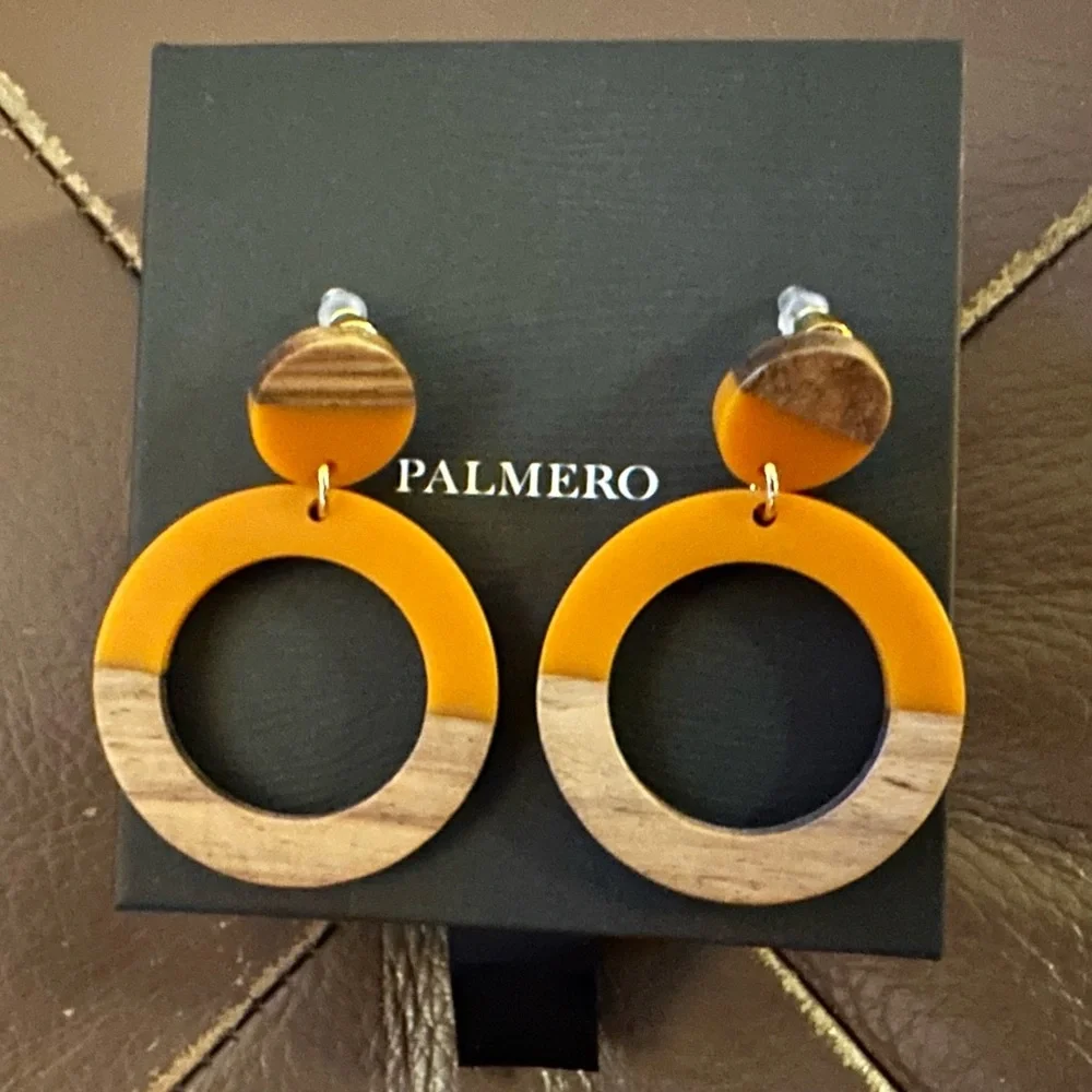 Palmero Earrings -Orange & natural wood -Lauma Collection -Lorelei Earrings NWT
